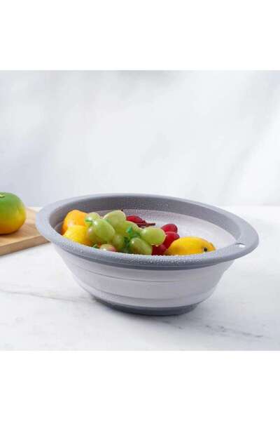 PAN HOME مصفاة دائرية قابلة للطي من أكورديون 29.5x23x3 سم - رمادي