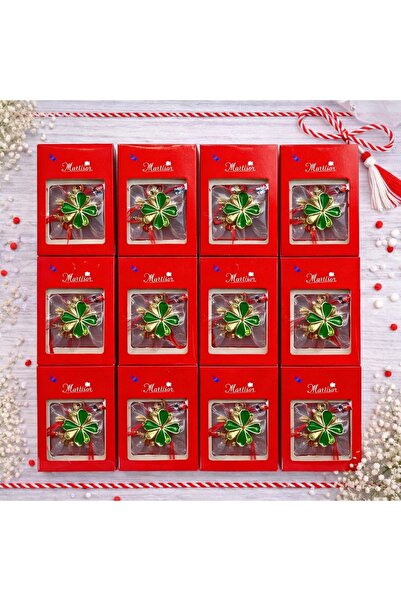 velve Set 10 Brose Martisor, trifoi cu patru foi, cristale si snur alb rosu, ...