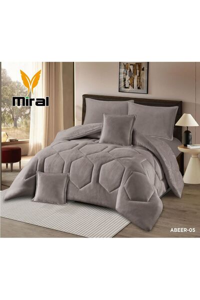 miral مفرش سرير شتوي ABEER نفر ونص 4 قطع -مخمل على فرو وجهين قياس 210*160