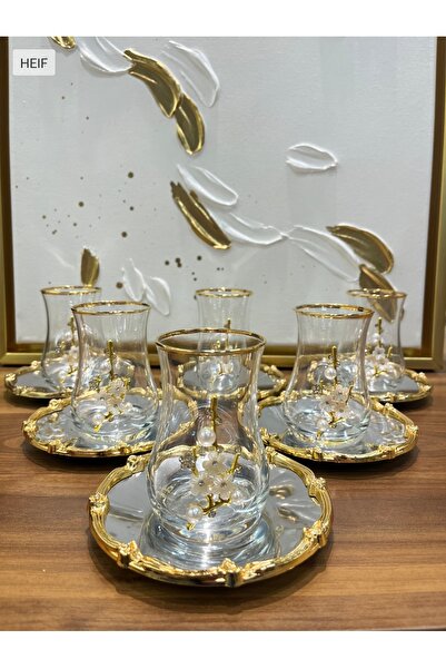 P&ORA PREMIUM KITCHEN PRODUCTS طقم شاي من مادة EVA مطلي بالذهب والفضة مع أطباق من الخيزران مزينة باللؤلؤ