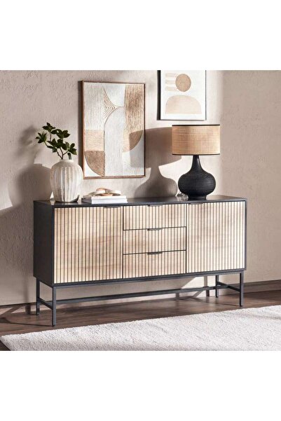 PAN HOME Ellis Sideboard With 3 Drawer & 2 Door Melamine - Natural & Black