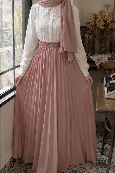 EMİNOS BUTİK Piliseli Etek Pembe