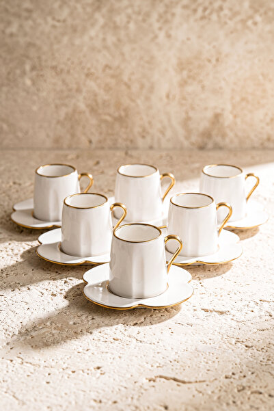 Perotti Çengelköy 6-Person Clover Gilded Coffee Cup Set