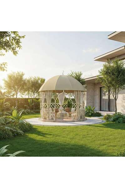 PAN HOME Velora Gazebo 4 Dia With Corner Sofa Set And Coffee Table - White