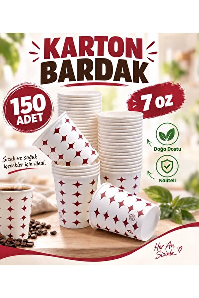 Genel Markalar 7 OZ Karton Bardak 150 Adet Ekonomik Paket Tek Kullanımlık Kar...