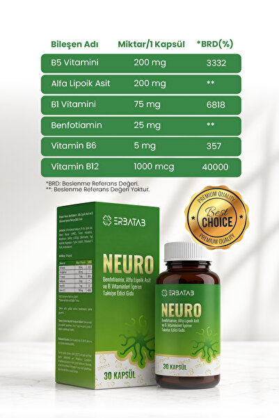 Erbatab Neuro B Vitaminleri Içeren Takviye Edici Gıda – 30 Kapsül
