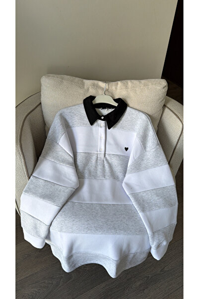 ELLA Nakış Detaylı Çizgili Sweatshirt