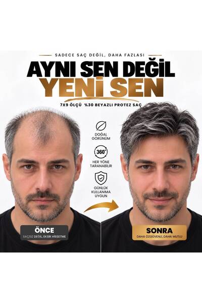 Hairtime 7X9 %30 BEYAZLI PROTEZ SAÇ – ARKA GÖRÜNÜMDE BİLE DOĞAL, DENGELİ VE G...