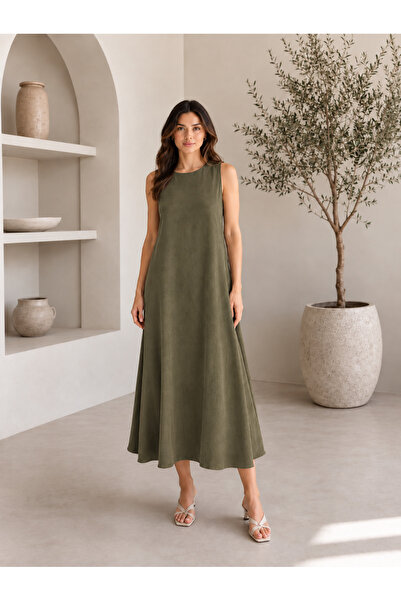 LACASE Women's Tencel Fabric Modal Crew Neck Casual Dress