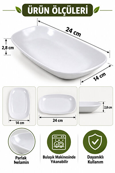 Binbirreyon 6 Adet Parlak Melamin Oval Kayık Tabak 24cm Tabak Seti RA678