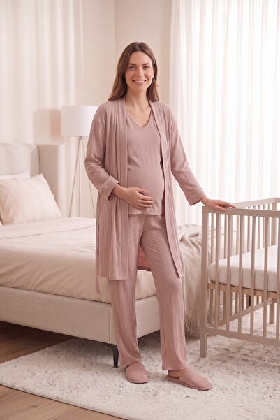 Miss Dünya Lissa Elora Comfortable Cut Maternity Pajama Set with Pockets and ...