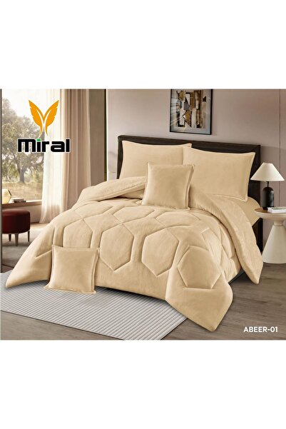 miral مفرش سرير شتوي ABEER نفر ونص 4 قطع -مخمل على فرو وجهين قياس 210*160