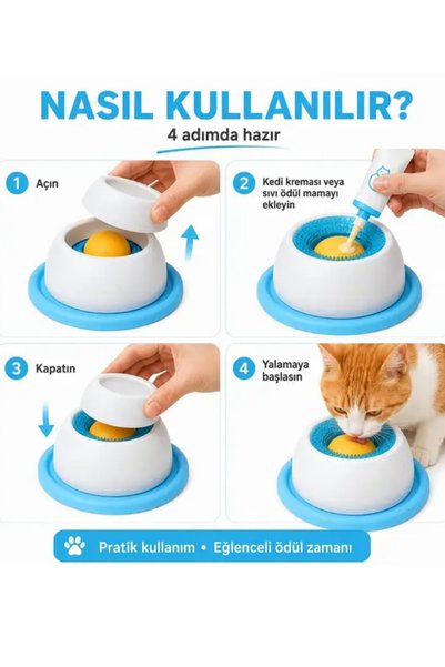 ego home Kedi Kreması Yalama Oyuncağı , Döner Toplu Sıvı Ödül Mama Kabı, Kedi ve Köpek İçin Yavaş Besleyici