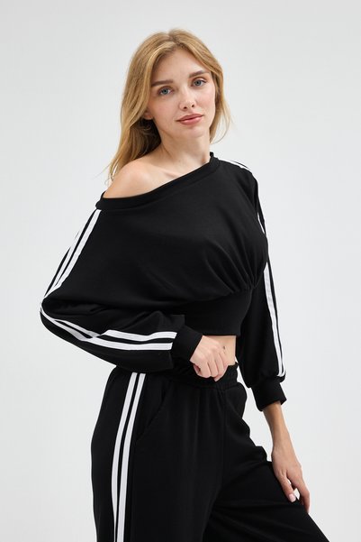 queencity Women's Modal Fabric Boat Neck Crop Track Suit Set