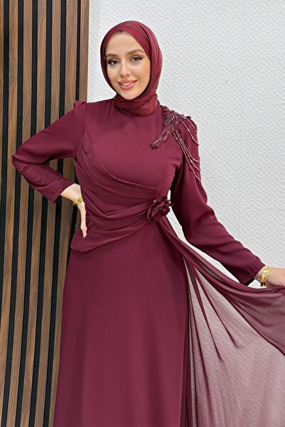 Lamia Giyim Nazenin Krep Abiye Bordo