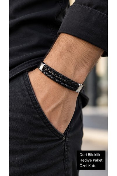 HER ŞEY NOTA www.herseynota.com Zorvian Shadowknot Black Leather Men's Bracel...