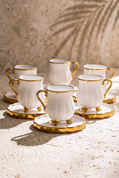 Perotti Çengelköy 6-Person Wavy Gilded Coffee Cup Set