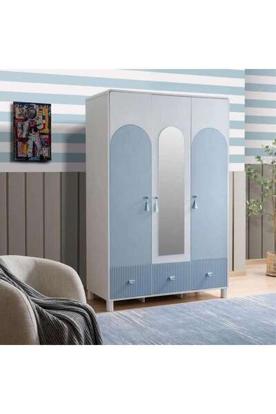 PAN HOME Luna Kids 3 Door Wardrobe - Blue