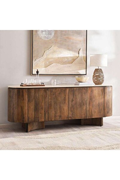 PAN HOME Crema Sideboard With 4 Door Marble - Cream Brown