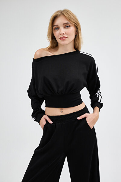 queencity Women's Modal Fabric Boat Neck Crop Track Suit Set