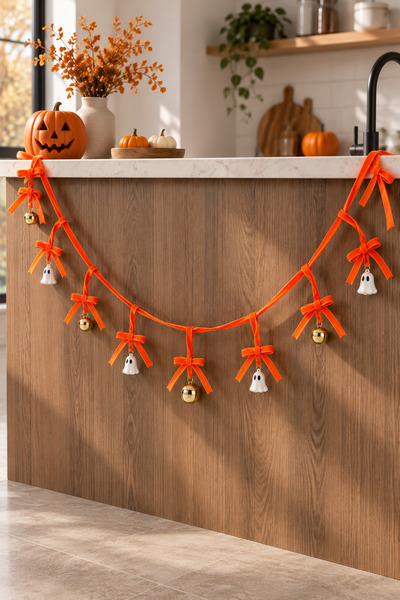 Beige & Stone 1 Metre Turuncu Fiyonklu Halloween Dekoratif Süs Zinciri – Haya...