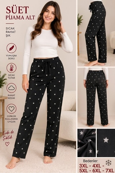 MiŞa adella Kadın Battal Beden Süet Alt Pijama-Büyük Beden Esnek Kumaş Rahat ...