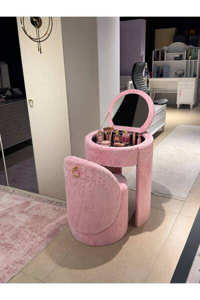 Yusuf Home Concept Aynalı Makyaj Masası ve Puf Set Peluş