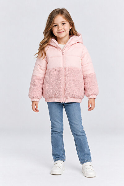 AHENGİM Girl's Hooded Plush Detailed Inflatable Coat with Zipper, Warm Winter...