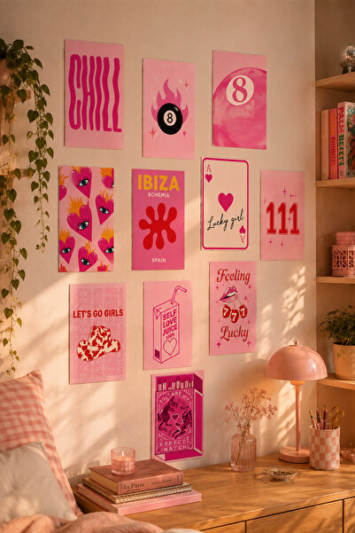 MMM Print Center 11 Parça Pembe Poster Seti 10x15 – Renkli Dekoratif Duvar Po...