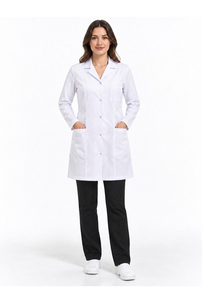 asil butik Kadın Öğretmen Doktor Önlüğü – Uzun Kollu, Cepli, Düğmeli Beyaz İş...
