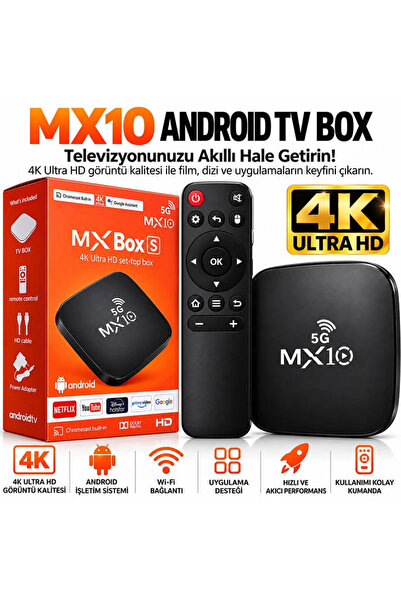 Yenimiyeni MX10S Android 14 Akıllı TV Box 4K Ultra HD 128GB Destekli 8GB Dahi...