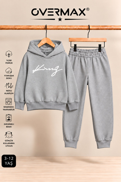 OVERMAX Italic King Printed Hooded Sweatshirt Tracksuit Set – Ages 3-12