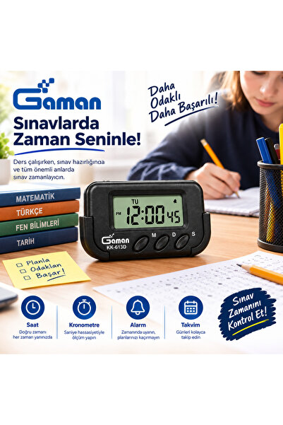 gaman Dijital Sınav Zamanlayıcı Kronometre Alarm Takvimli Masa Saati