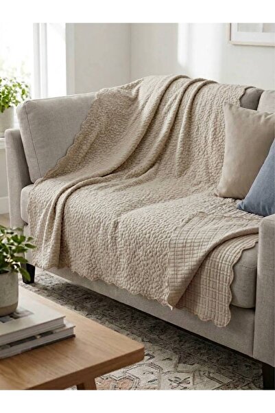 by ballı biocotton Bohem Çift Taraflı Tuğla Desen Çekyat Örtüsü 170x210