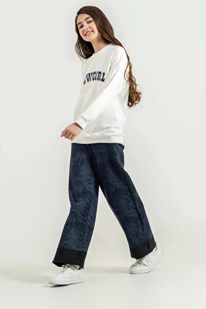 aura7 collection Kc Cowgirl Written Stone-Embellished Palazzo Navy Blue Track...