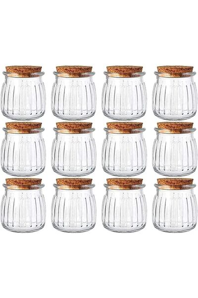 FUFU 7oz Glass Mini Pudding Jars - 12 Pack Clear Yogurt & Spice Containers wi...
