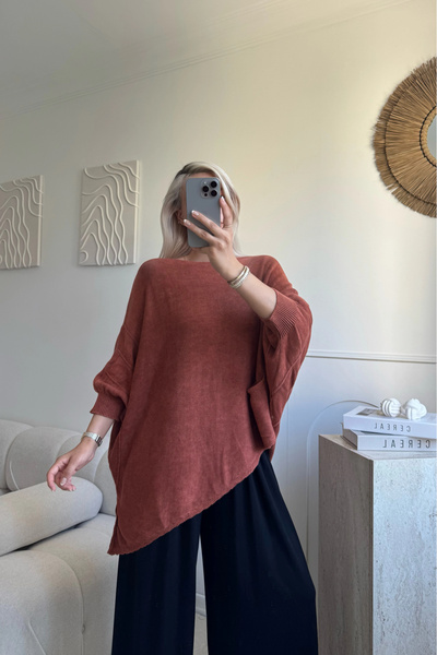 Kiremit %100 Pamuk triko yıkamalı oversize kalıp standart beden 38/52 uyumlu bluz stokta