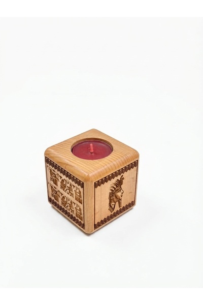 Laser Gallery Wooden Cube Candle Holder – 7cm Laser Engraved Egyptian Pharaoh...
