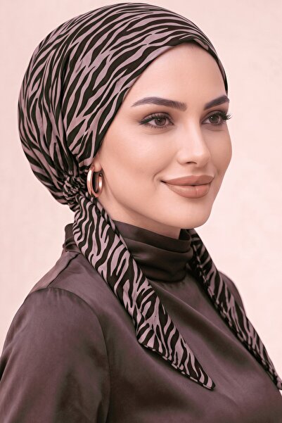 hadiora وشاح نسائي عملي جاهز للارتداء بنمط حمار وحشي باللون البني الوردي مع أ...