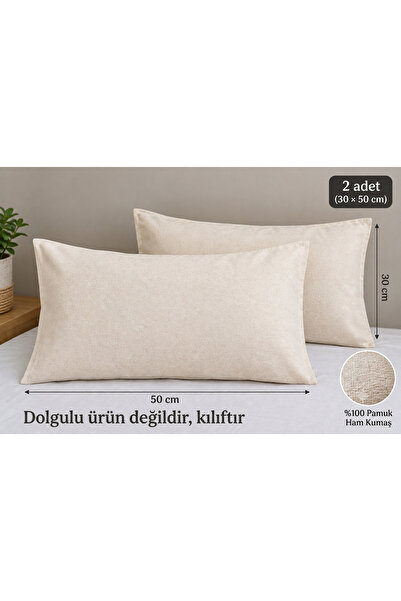 Volcano home 2 adet 30x50 kırlent kılıfı natural ham kumaş punch işlemeye uyg...