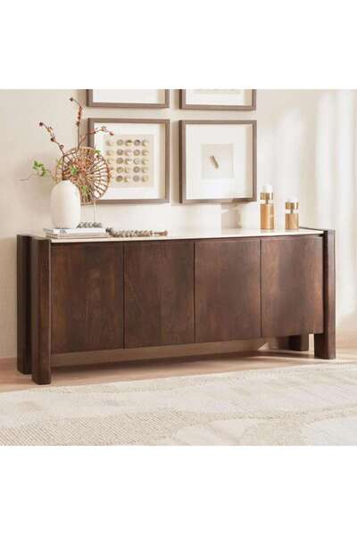 PAN HOME Latasha Sideboard With 4 Door Marble - Beige Brown