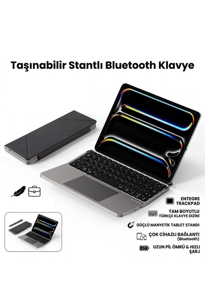 bovinox Ipad Air 11 inç M2/M3 Air 4/5/6 10.9 inç Uyumlu Standlı Bluetooth Kla...