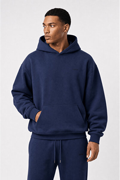 Respire Erkek Basic Oversize Hoodie Lacivert