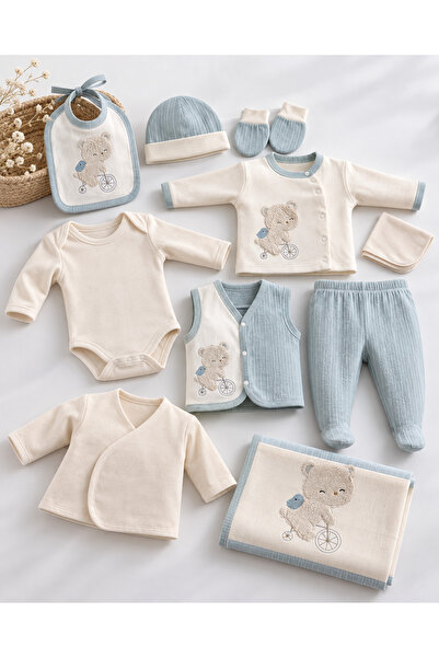 erayalpkids Baby Boy Bicycle Teddy Bear Embroidered 10-Piece Hospital Release...