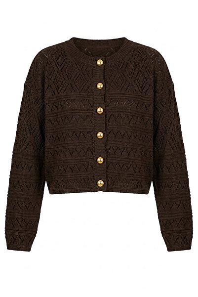 Noa&Noa Gold Button Openwork Pattern Cardigan Bitter Brown