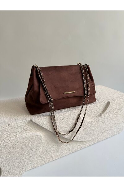 Mia Collection Mocca Model El Ve Kadın Omuz Çantası Süet Çanta Acı Kahve