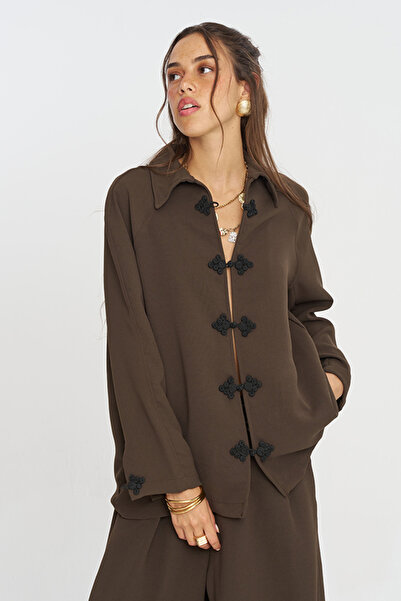 Orfeo Negro Women's Chinese Button Detailed Solid Color Loose Shirt
