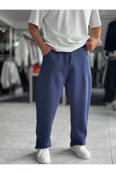 BYBASICMAN Trening largi cu cusături din material Panda bleumarin RES-4004