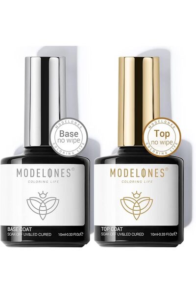 modelones Store طقم طلاء أظافر جل من موديلونز، طبقة أساس وطبقة علوية، قطعتان،...