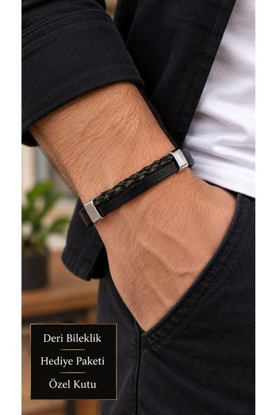 HER ŞEY NOTA www.herseynota.com Lorvessa Olivebraid Black Leather Men's Brace...